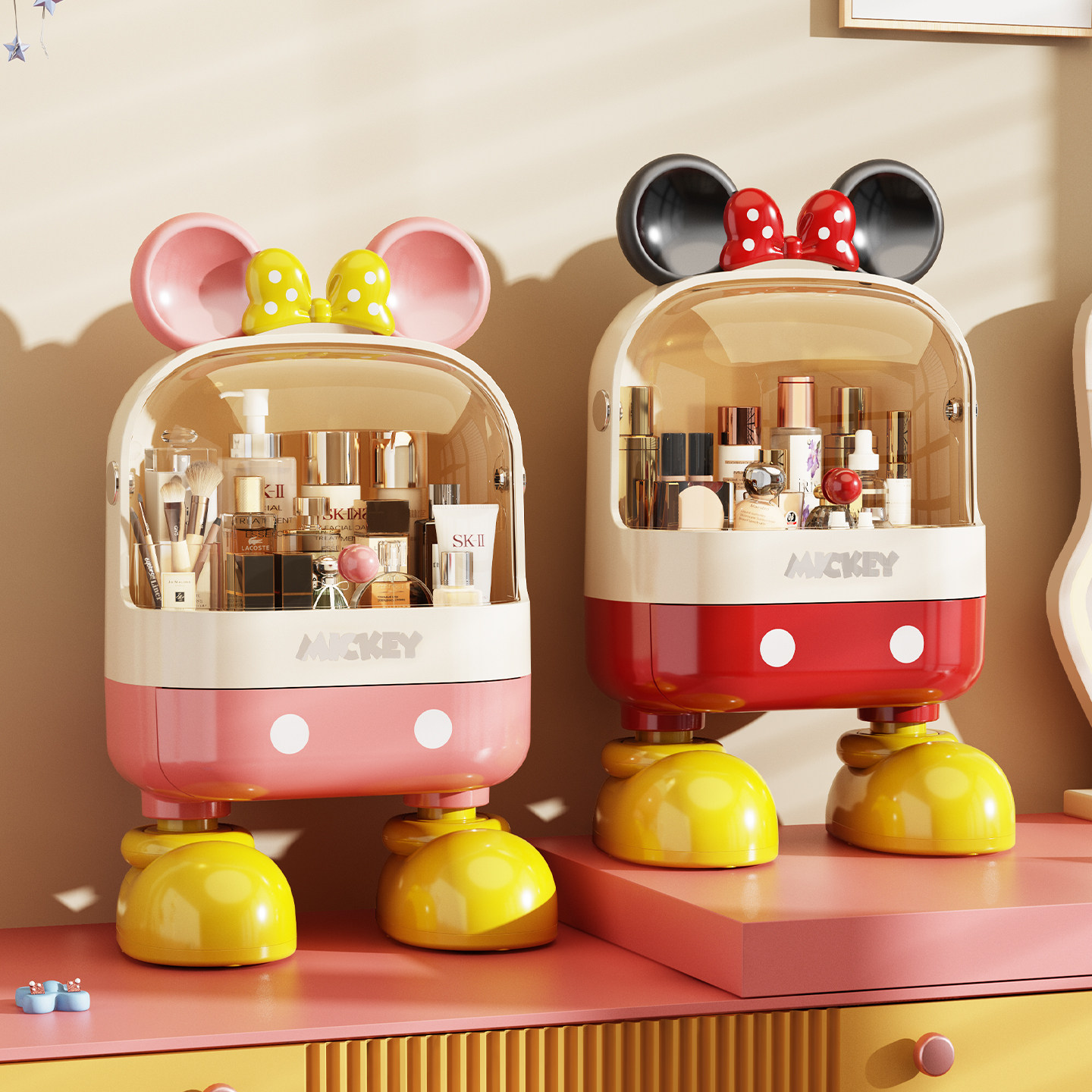 米奇化妆品收纳盒桌面高级感护肤品置物架梳妆台大容量防尘整理柜