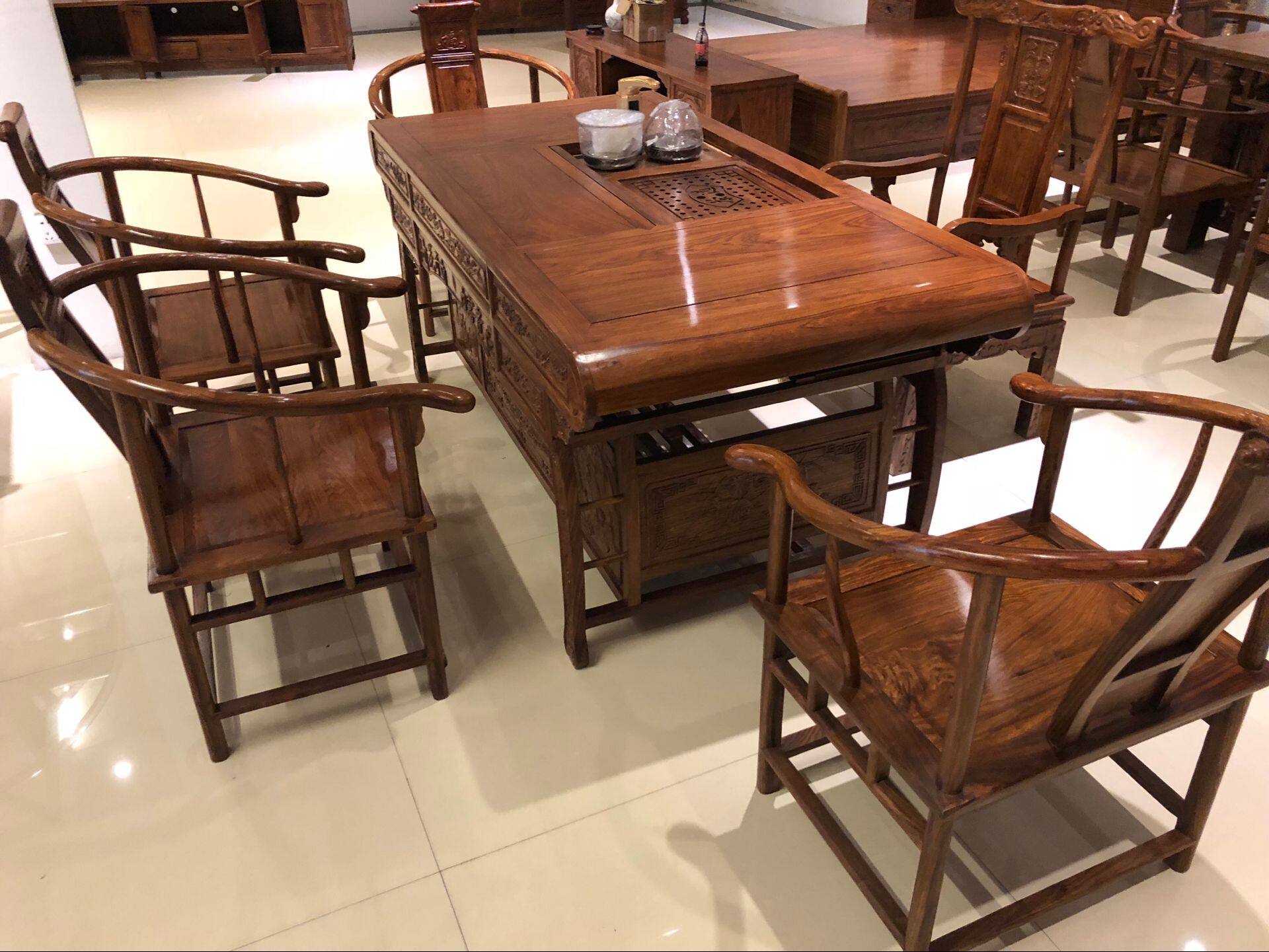 红木茶台花梨木刺猬紫檀家用小户型简约休闲圆边圆角功夫茶几