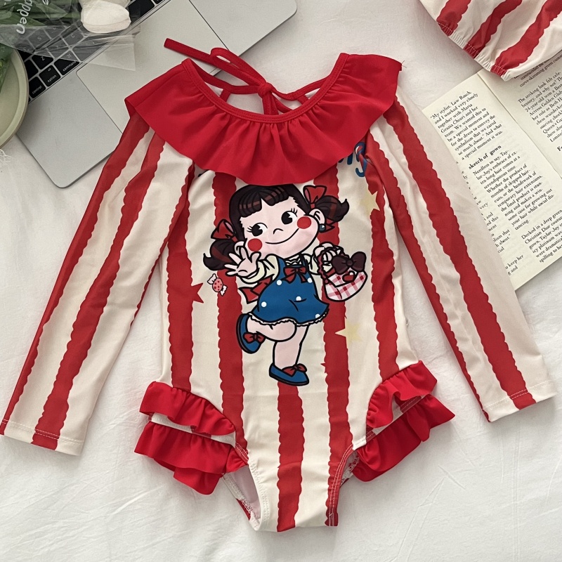 2025新款女童连体泳衣女宝宝防晒长袖游泳衣韩国版小公主女孩泳装