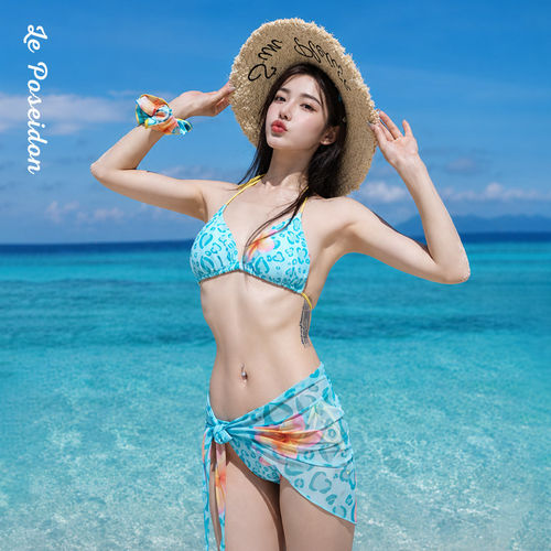 清新豹纹分体比基尼泳衣女款