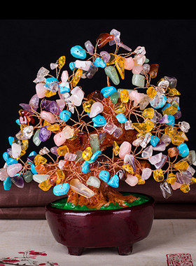 创意办公桌小摆件水晶树天然招财