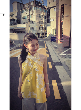 遇儿推荐【定制提花手工小黄~挂脖上衣】气质时尚上衣20250096