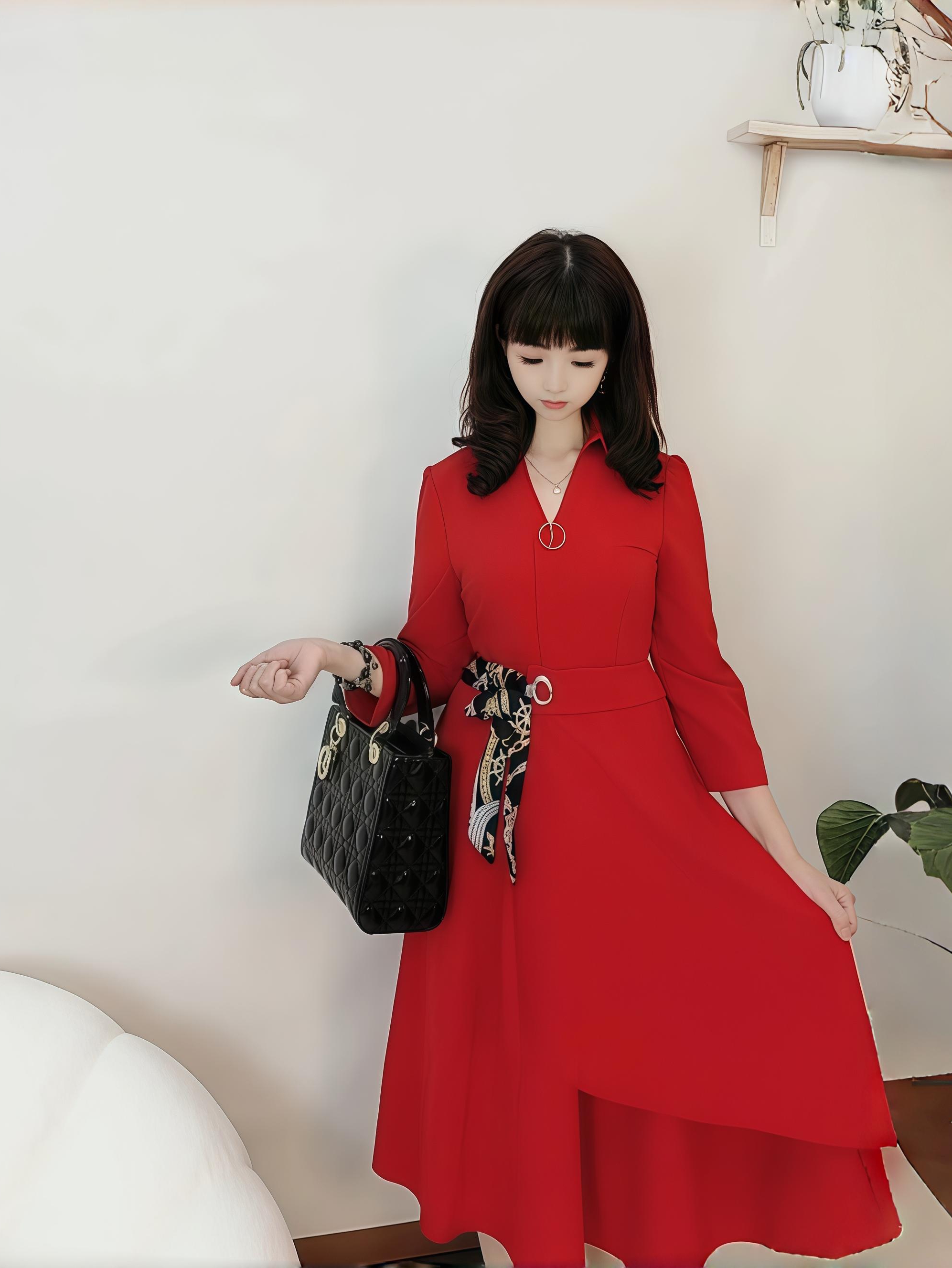 女装轻熟纯色不规则拼接修身遮肚系带裙夏新款气质显瘦连衣裙