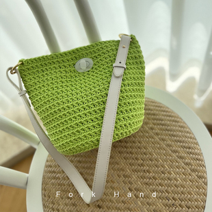 叉子家夏日棉麻彩色单肩包配件钩针包底包带手工diy编织包材料套