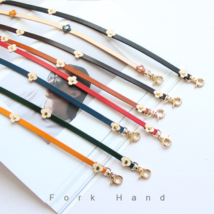 秋冬装 饰背带牛皮清新小花女包配件长肩带手机挂绳包带斜背皮带子