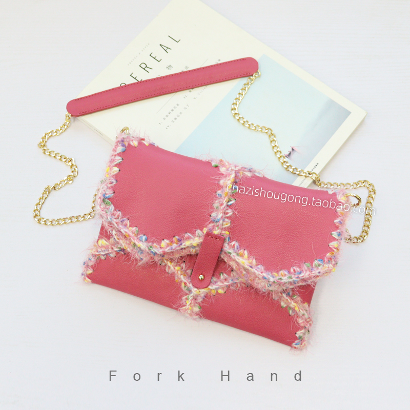 叉子手工原创彩色钩针包配件信封包半成品斜背手拿包编织材料包