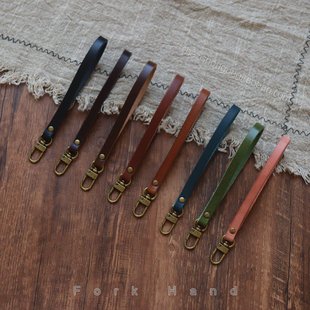 DIY真皮手工小包手拎包带头层牛皮单层复古色手拎钥匙扣拎手提手