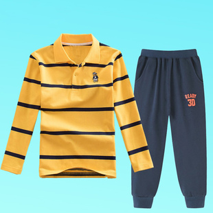 儿童长袖t恤纯棉打底Polo衫套装男童2026春季新款休闲条纹两件套