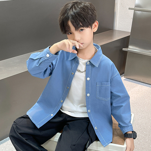 童装2026新款男童衬衣春秋款儿童纯棉衬衫长袖痞帅洋气蓝色上衣潮
