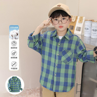 男童春秋衬衣2026新款儿童炸街痞帅长袖磨毛格子衬衫宝宝外套上衣
