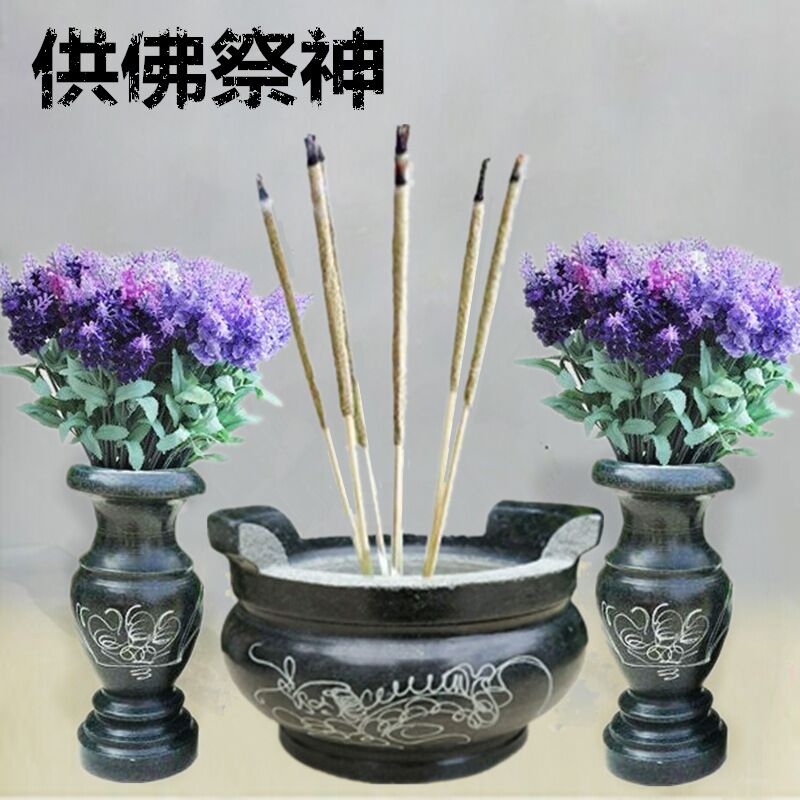 石雕香炉花瓶石头圆形拜佛长方形