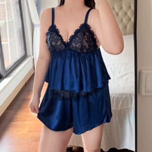 内衣套装 300斤蕾丝纯欲宽松吊带睡裙性感两件套短裤 胖mm2 加大码