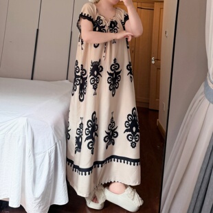 女胖mm2 薄款 300斤睡裙新款 睡衣夏季 休闲家居 印花长款 加肥加大码