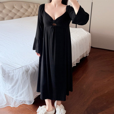 2-300斤加大码睡裙长袖纯棉春秋宽松大码胖MM睡衣女韩版孕妇睡裙a