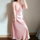 特大码 胖mm吊带睡衣女士冰丝丝绸睡裙过膝长款 家居服没胸垫可外穿
