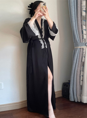 2-300斤加肥加大码女装胖mm性感睡衣浴袍冰丝长款纯欲宫廷风睡袍