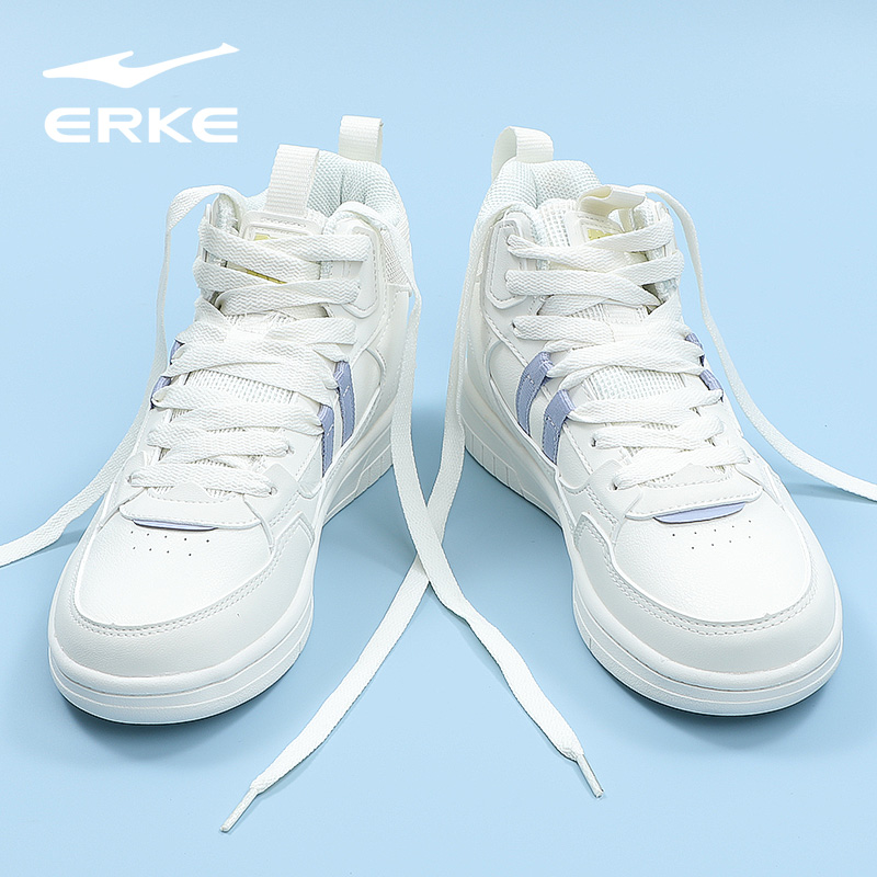 鸿星尔克女鞋高帮2025新款冬季板鞋女款小白鞋百搭皮面防水运动鞋