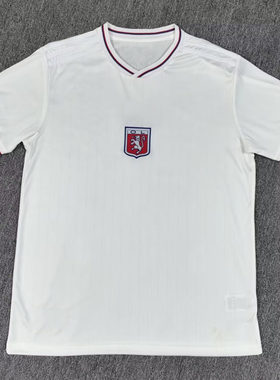 里昂白色足球短袖训练服上衣男女生定制2526新款复古速干运动比赛