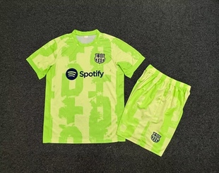 巴萨2425球衣荧光绿巴塞罗那定制足球短袖训练男生速干比赛队服