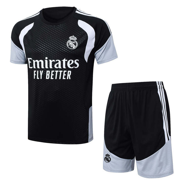 皇马复古短袖球衣2526夏季足球训练服男生黑色短裤速干运动健身服