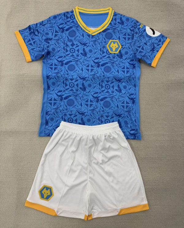 狼队蓝色短袖足球服套装男2526冷门球衣定制印号字速干健身运动服