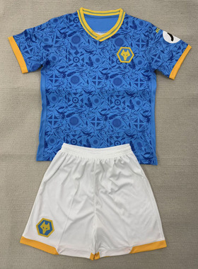 狼队蓝色短袖足球服套装男2526冷门球衣定制印号字速干健身运动服