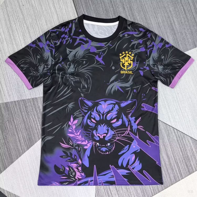 巴西复古短袖足球训练服球衣定制男黑紫色2526速干运动比赛健身服