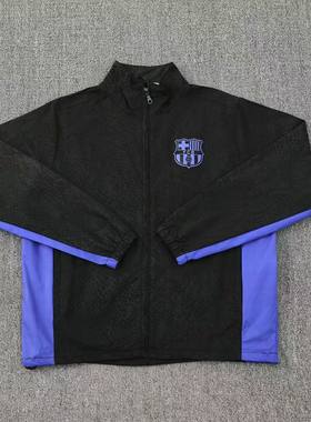 巴萨长袖黑色双层梭织风衣球衣男2526新款防水足球训练服速干队服