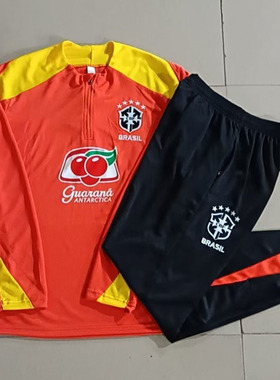 巴西橙色长袖足球训练服球衣男2526新款出场热身健身跑步运动队服