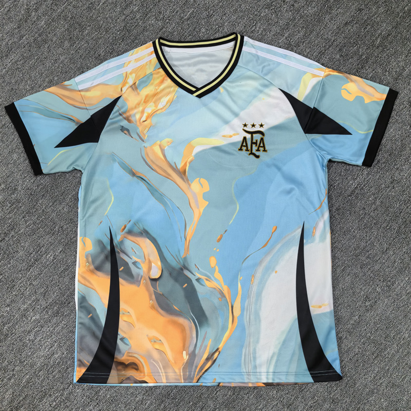 阿根廷短袖足球服训练上衣蓝彩色25-26定制透气宽松男女运动比赛