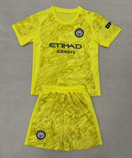 曼城黄色短袖足球服训练套装夏新款男生速干透气学校定制运动比赛