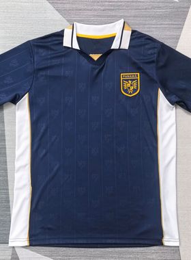 巴拿马复古冷门足球训练服宝蓝色定制男生2627新款翻领运动比赛服