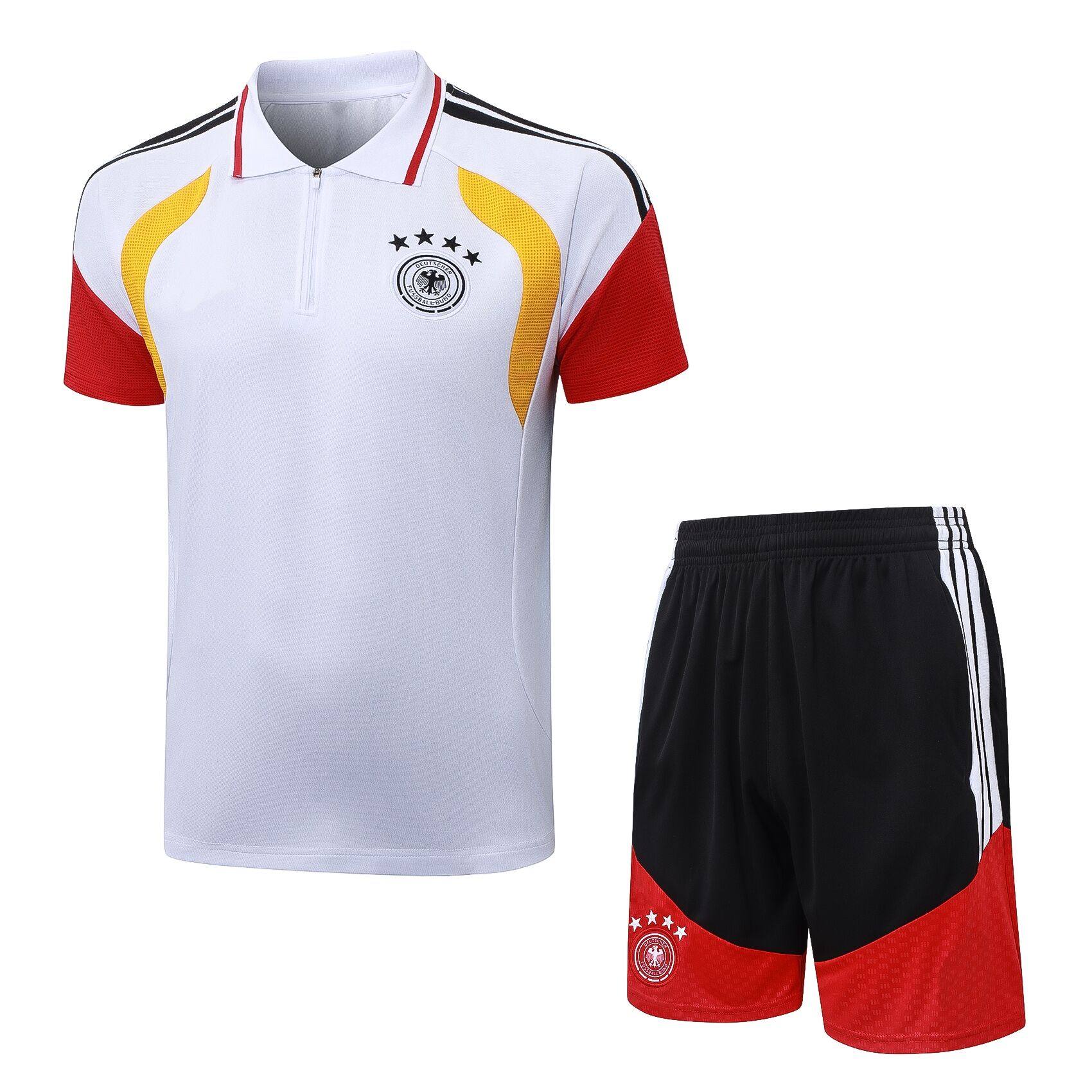 复古夏季足球训练服球衣白色翻领2627新款短裤速干跑步运动服