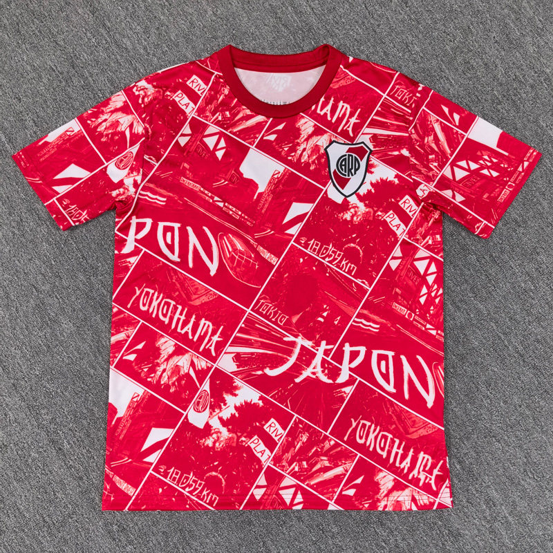 河床红色冷偏门足球服训练上衣圆领速干定制2526宽松球赛运动健身