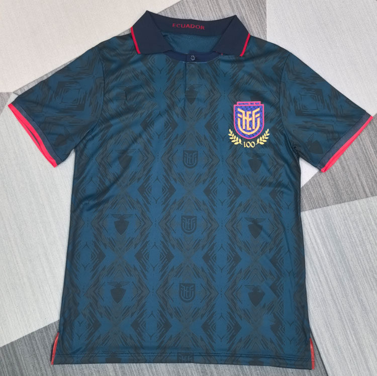 厄瓜多尔复古冷门球衣短袖足球训练服定制男生翻领速干运动比赛服