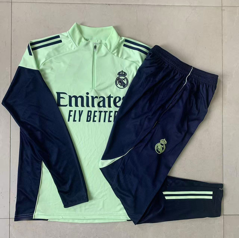 皇马2425荧光绿长袖足球训练服球衣男出场热身健身长裤跑步运动服
