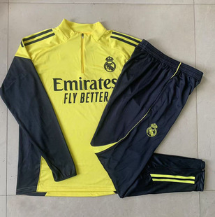 皇马2425黄色长袖足球训练服球衣男出场热身健身长裤跑步运动队服