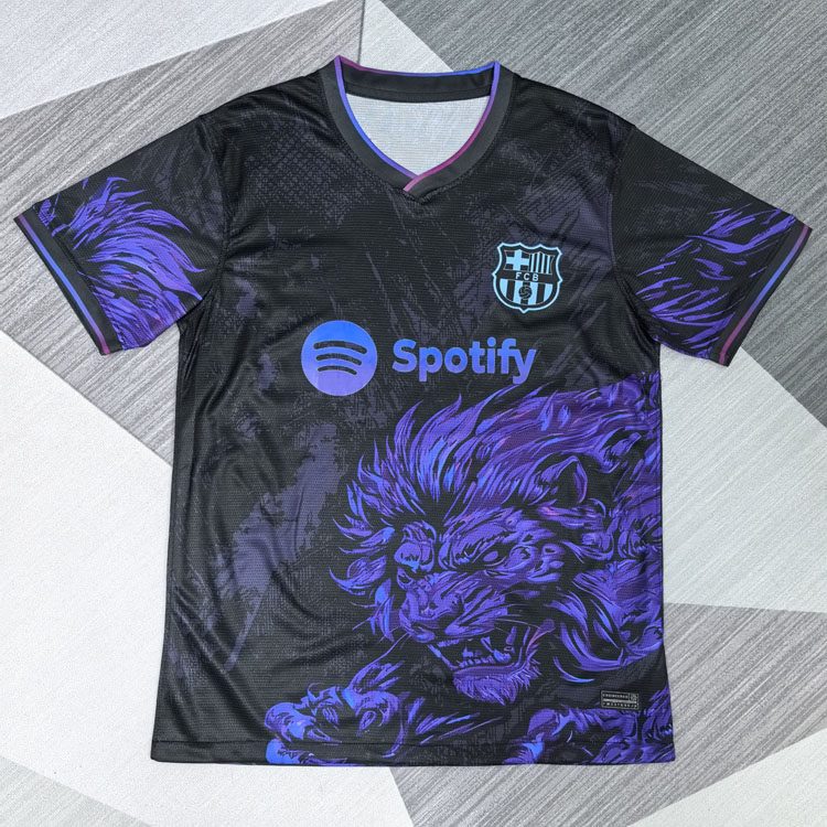 巴萨复古短袖球衣黑紫男帅酷足球训练服2526定制印号速干运动健身