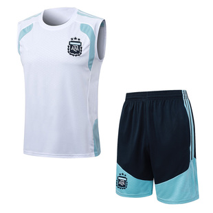 阿根廷复古白色无袖背心球衣男2526足球训练服速干健身短裤运动服