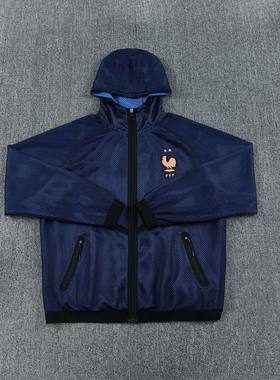 法国藏青色连帽春秋足球训练服拉链外套男生2627新款复古跑步运动
