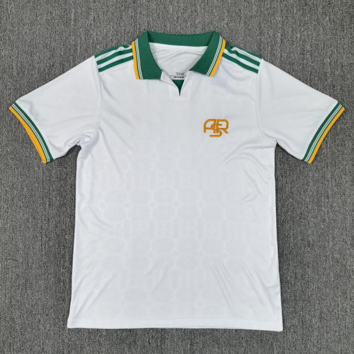 罗马复古足球服短袖训练上衣2526赛季男白色定制翻领速干运动健身