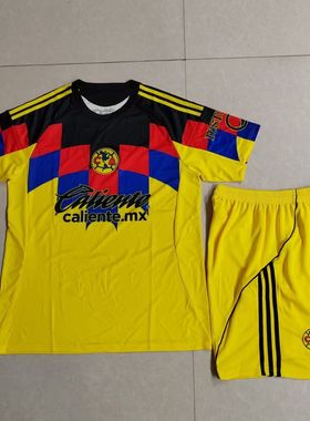 美洲短袖足球服训练套装定制2526夏季黄色男学生班级运动比赛速干