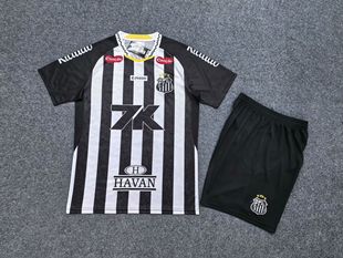 桑托斯冷门复古足球服短袖套装黑条纹25-26新款男生定制比赛运动
