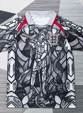英格兰短袖球衣2526冷门黑灰色足球训练服男生定制运动速干比赛服