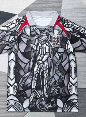 英格兰短袖球衣2526冷门黑灰色足球训练服男生定制运动速干比赛服