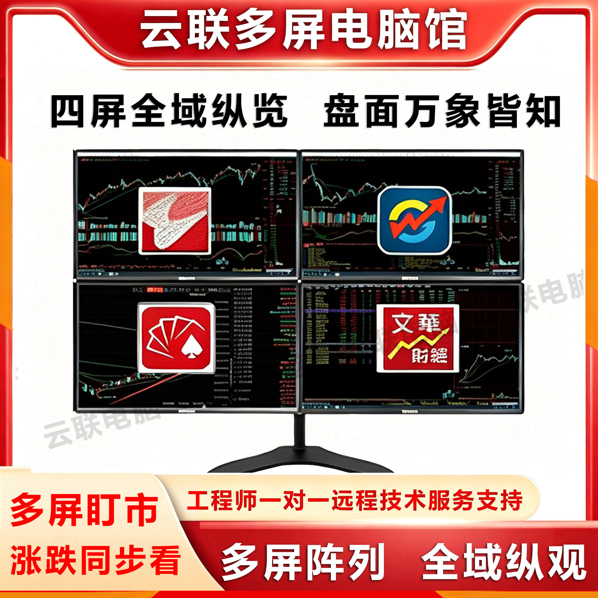 专业一机四屏六屏电脑证券炒股票DIY兼容机