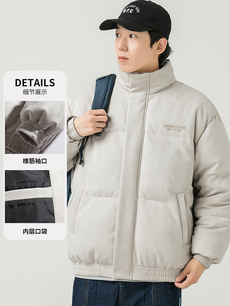 WOODSOON STAND COLLAR COTTON JACKET MENS AUTUMN AND WINTER THICKENED WARM LOOSE TREND BAKERY CASUAL JACKET MALE COTTON CLOTHES