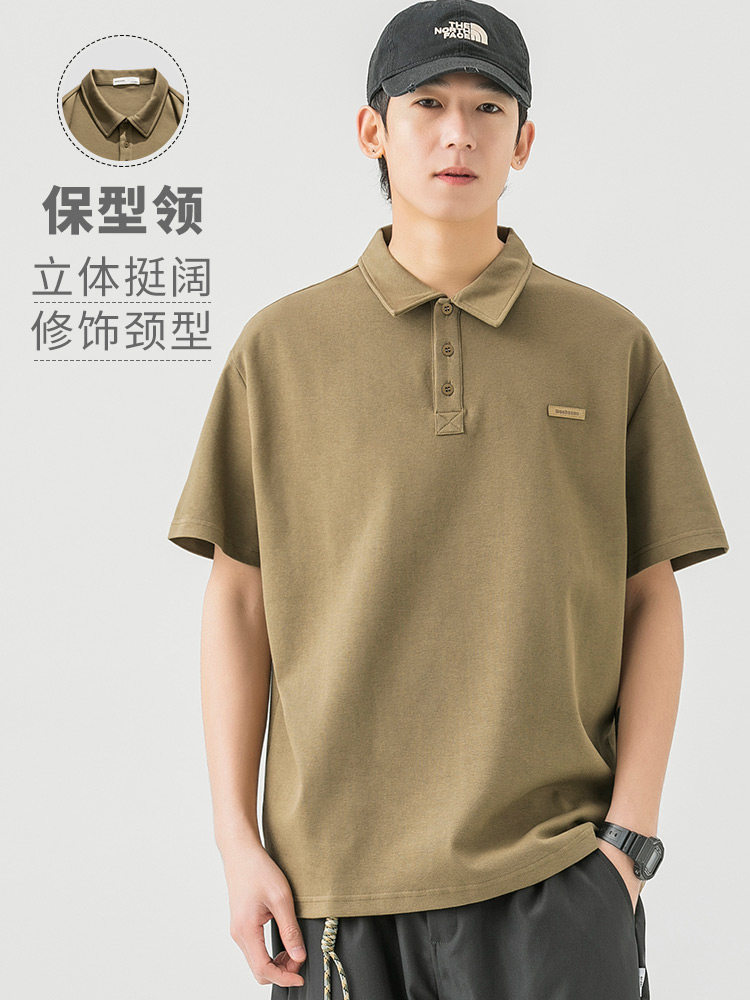 WOODSOON SUIT PANTS MENS SUMMER STRAIGHT LOOSE PANTS CASUAL SOLID COLOR SHORT SLEEVE POLO SHIRT HEAVY T-SHIRT