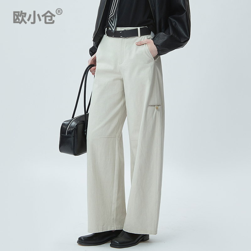【所有女生的衣櫥直播間】歐小倉(cāng)斯文工裝褲慵懶風(fēng)闊腿淡人彎刀褲