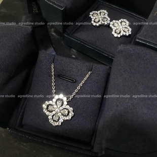 HW四叶草项链loop满钻纯银白金幸运草锁骨链女轻奢高级情人节礼物